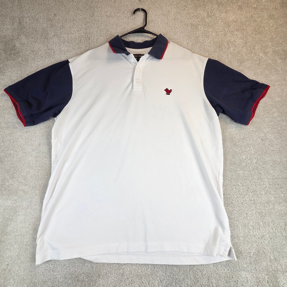 Bad Birdie Mens Pique Cotton Golf Polo Shirt XL White Navy Blue Colorblock